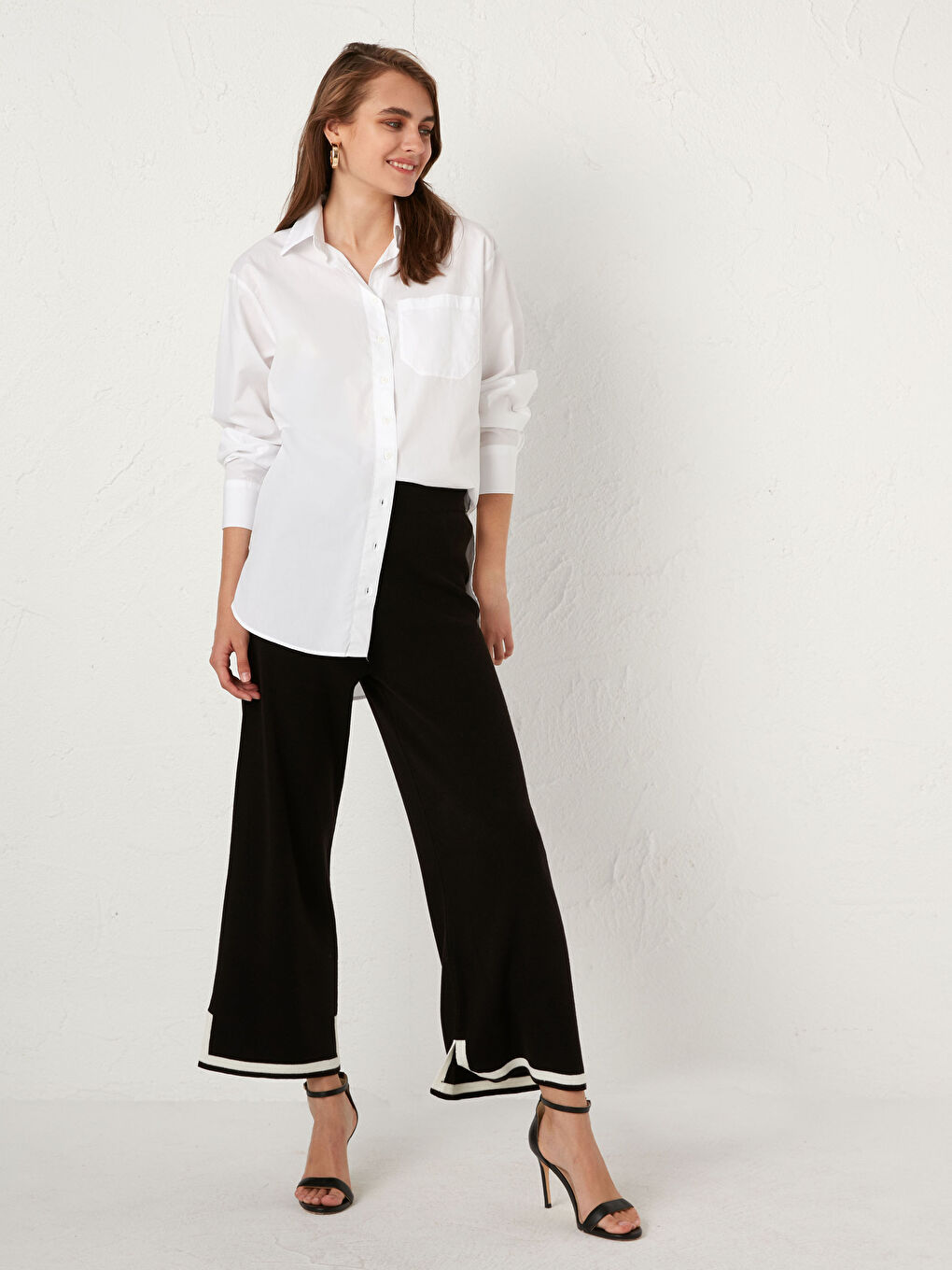 Strick Palazzo Hose mit Streifendetail-2