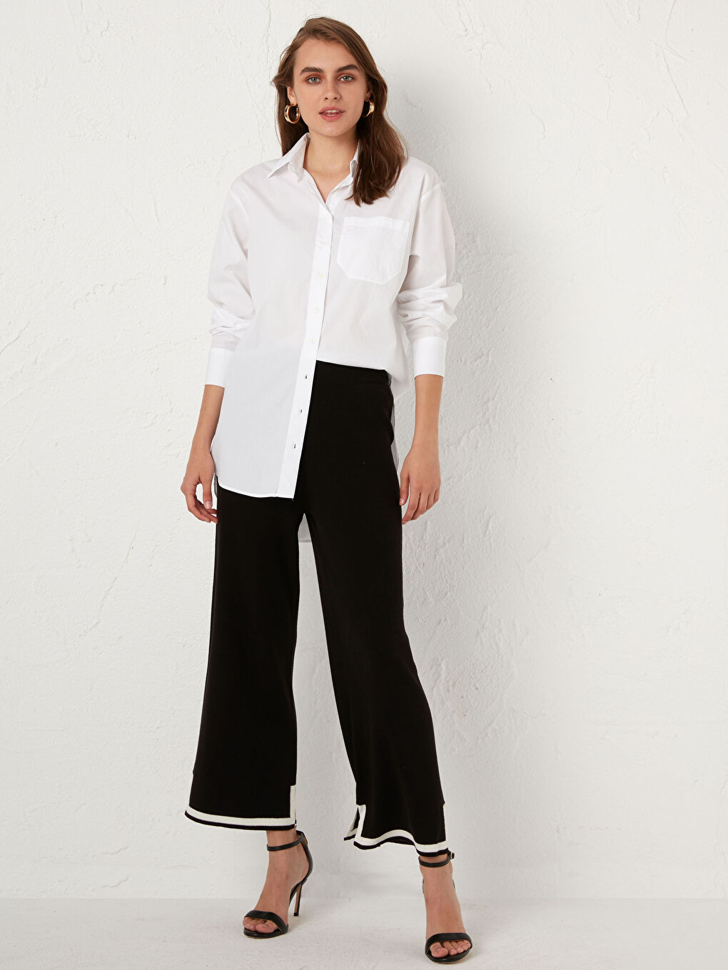 Strick Palazzo Hose mit Streifendetail-3