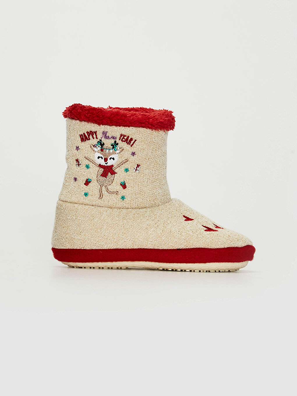 Ekru Kız Bebek Nakışlı Ev Botu