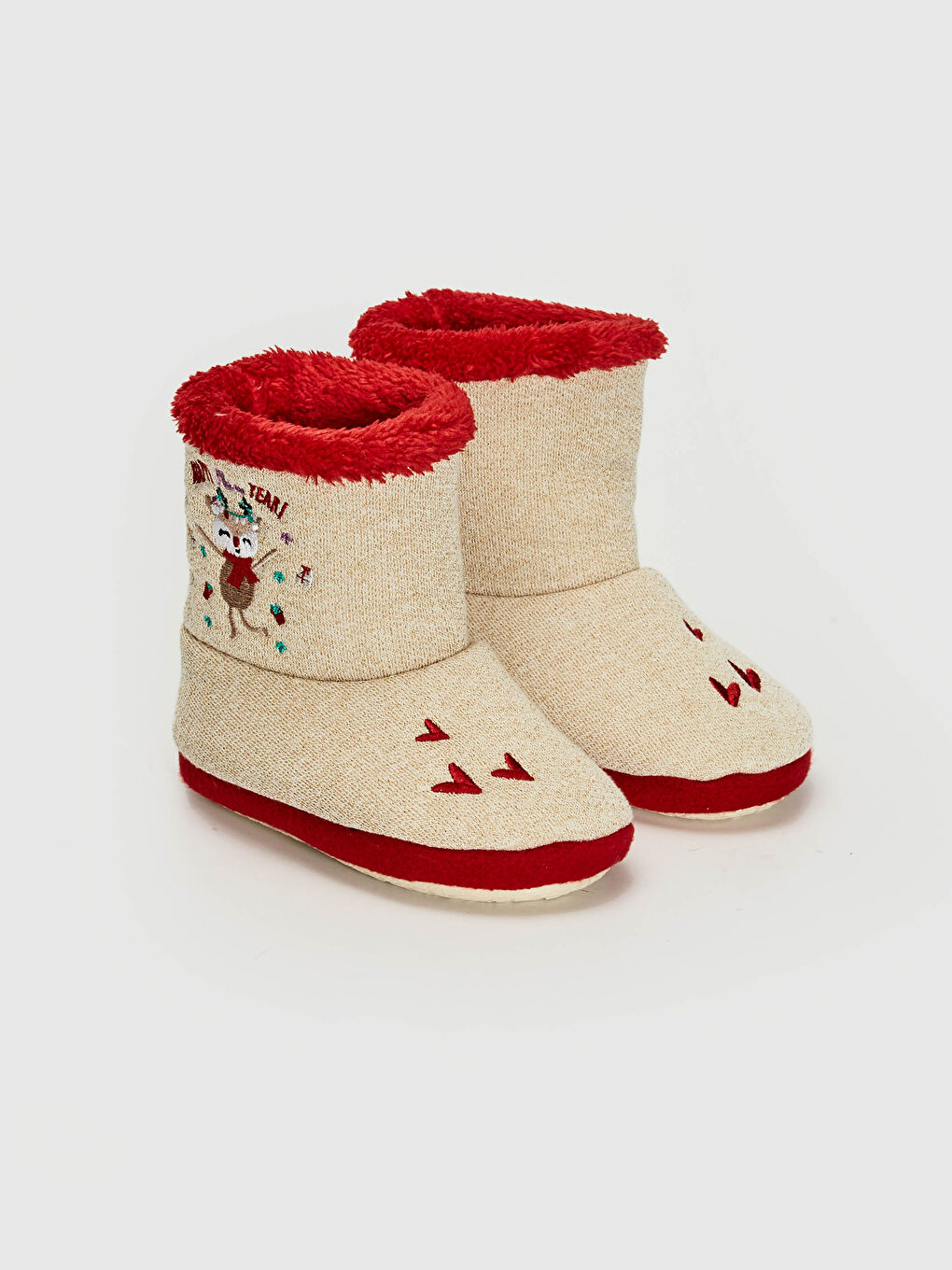 Ekru Kız Bebek Nakışlı Ev Botu-1