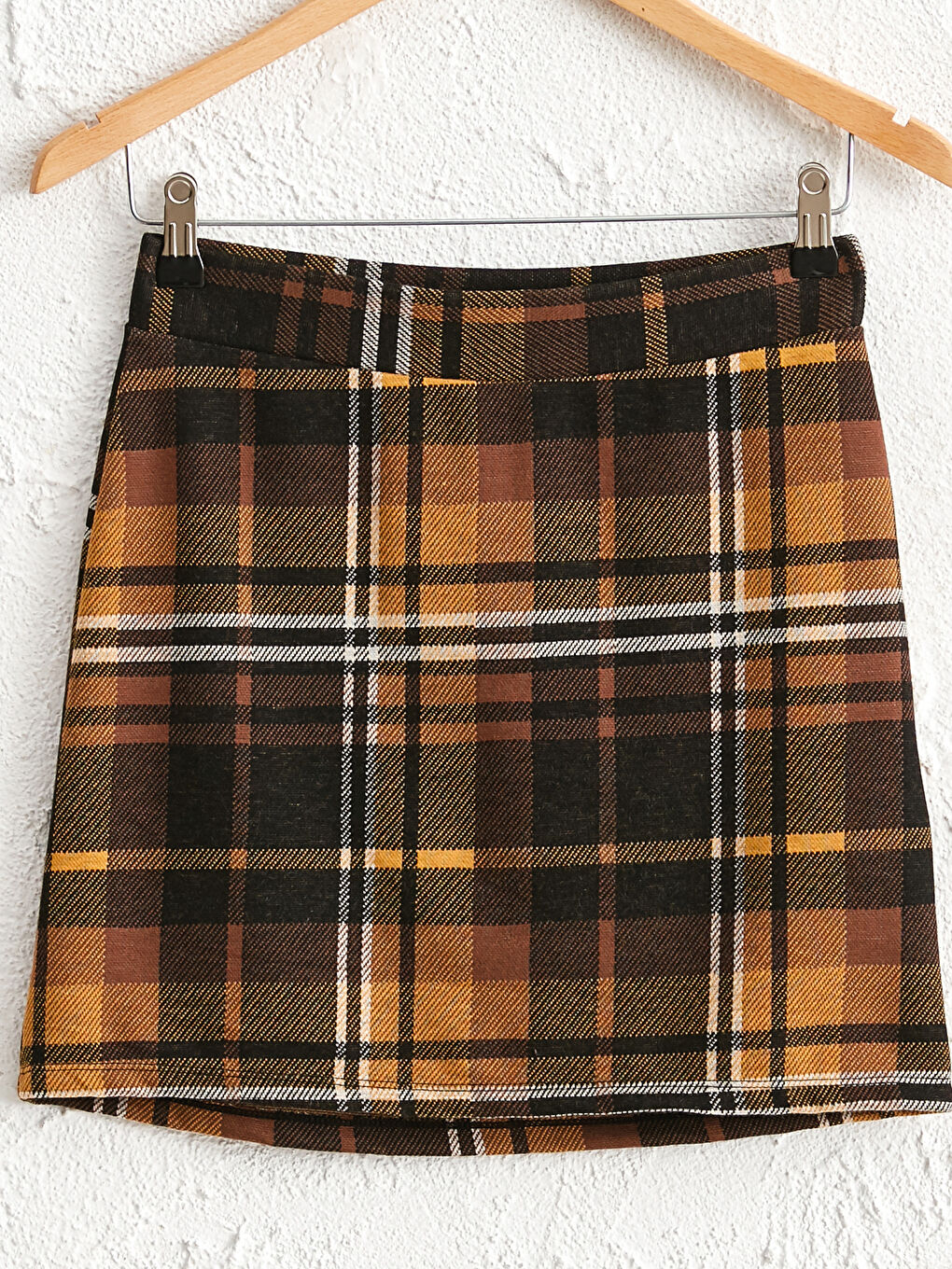 Dar Fit Ekose Kadın Mini Etek-2