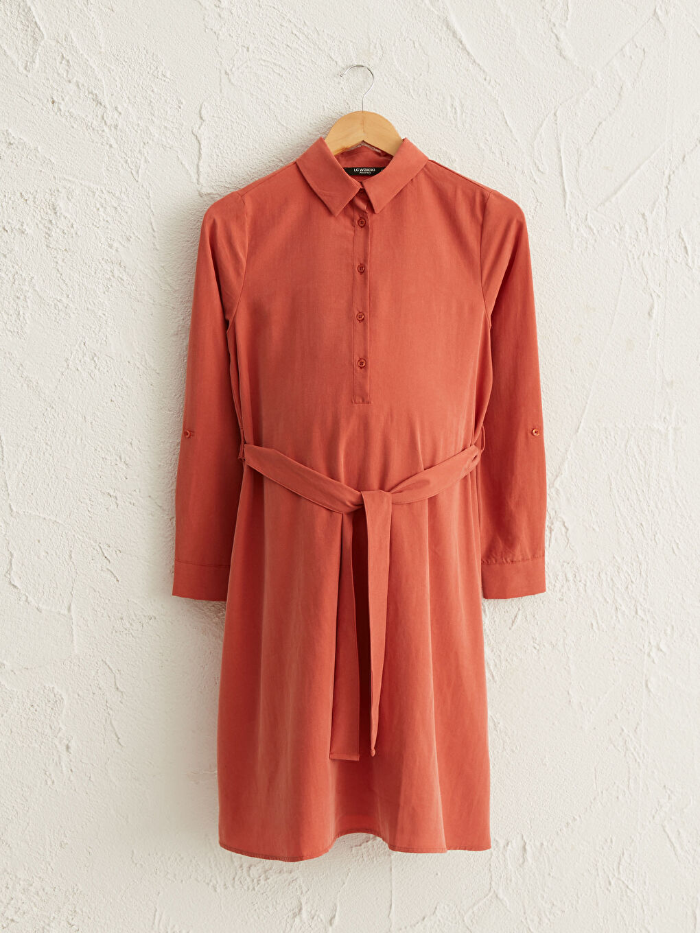 Textured Fabric Belted Maternity Dress