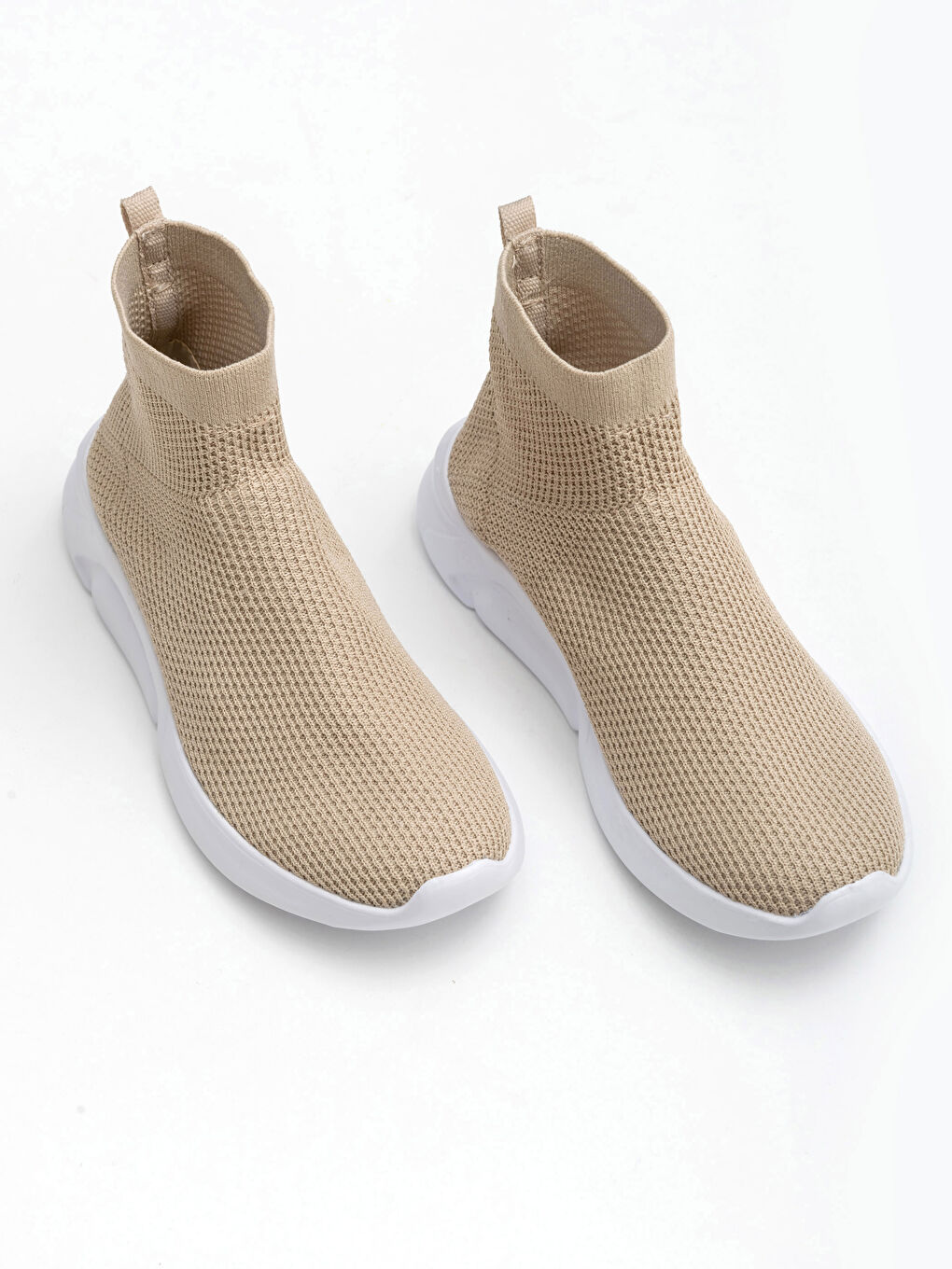 Bej Kadın Bilekli Çorap Model Spor Ayakkabı