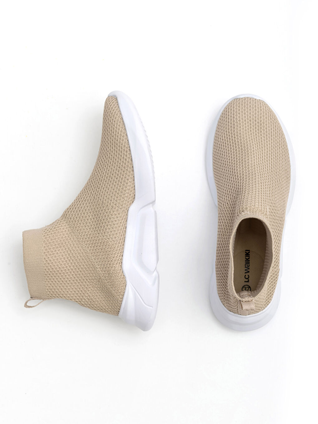 Bej Kadın Bilekli Çorap Model Spor Ayakkabı-2