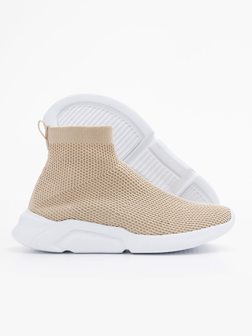 Bej Kadın Bilekli Çorap Model Spor Ayakkabı-3