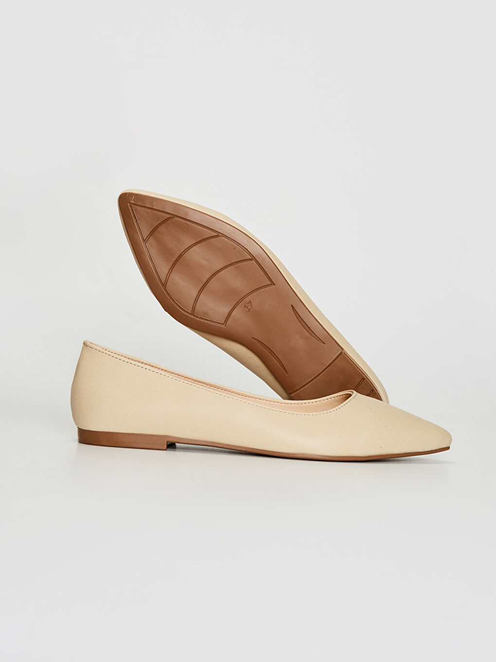 Bej Kadın Sivri Burun Babet Ayakkabı-2