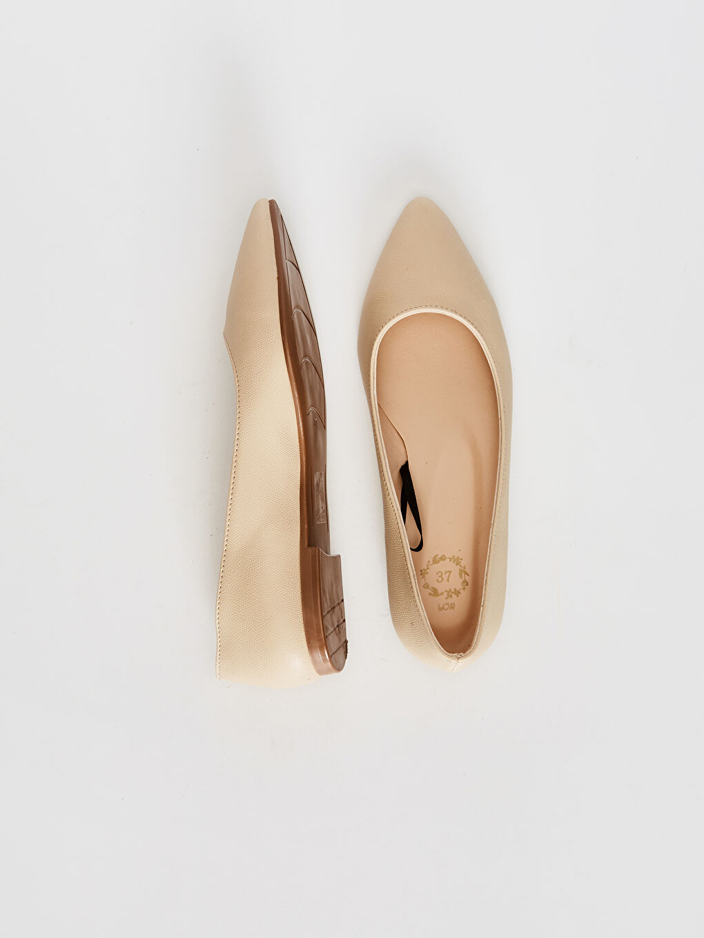 Bej Kadın Sivri Burun Babet Ayakkabı-4