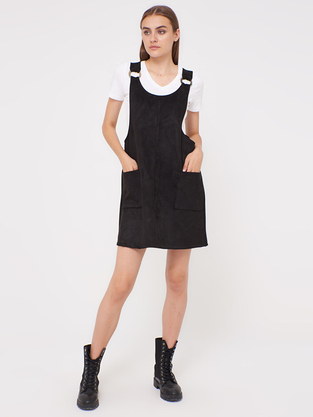 Faux Leather Mini Overall Dress