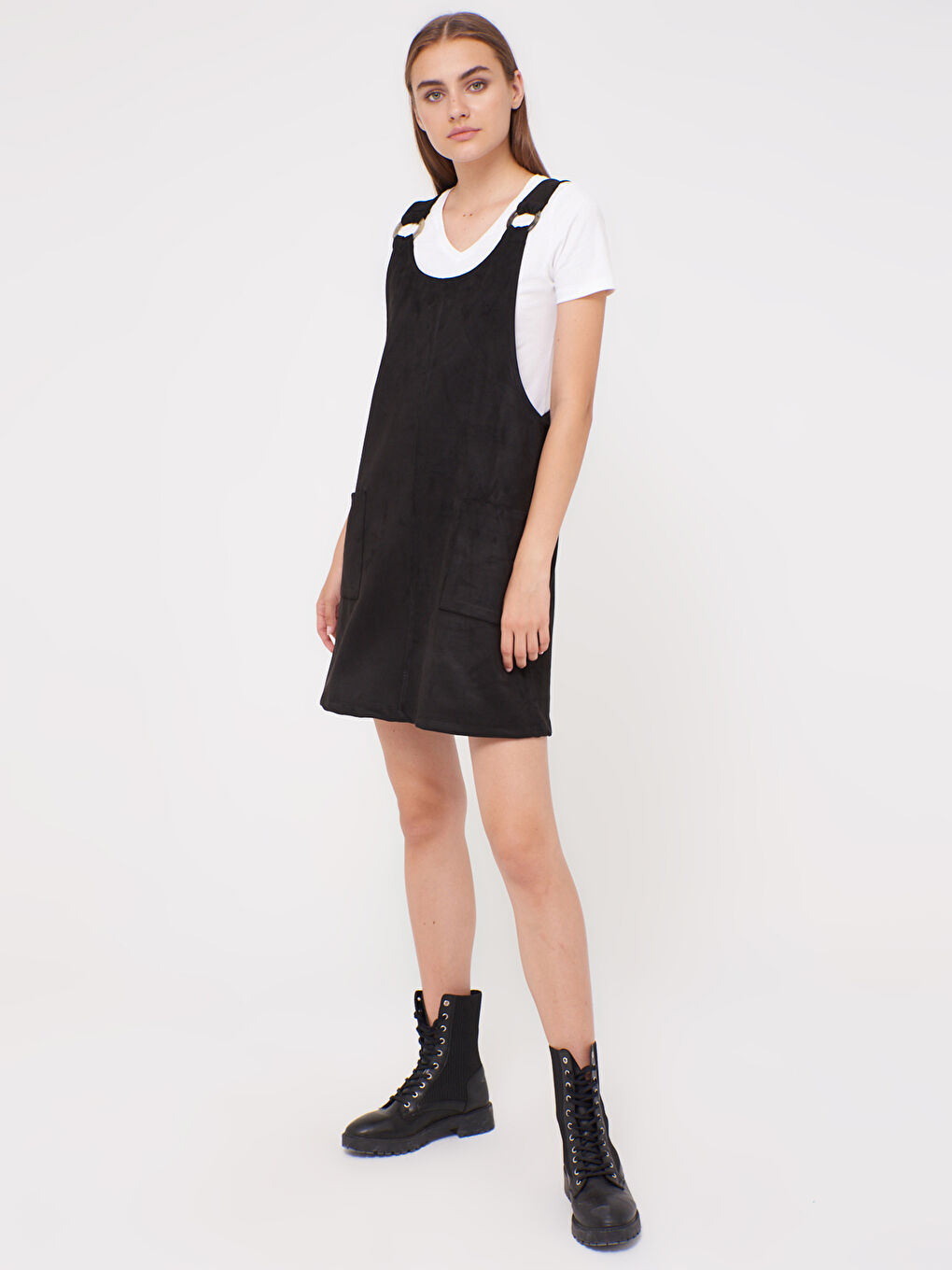 Faux Leather Mini Overall Dress-1