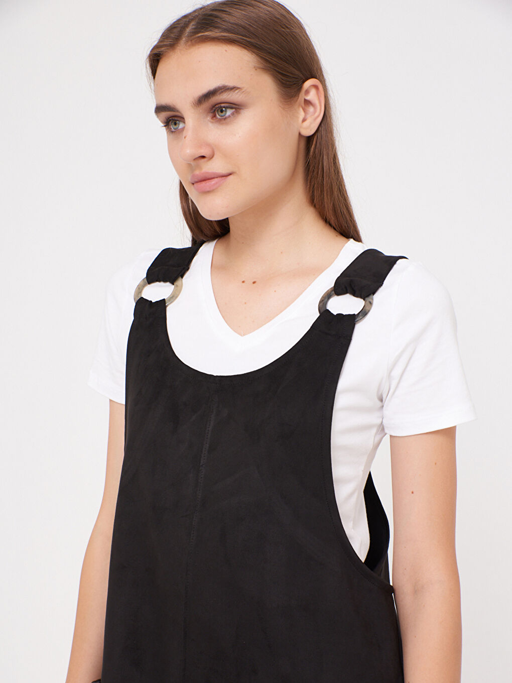 Faux Leather Mini Overall Dress-2