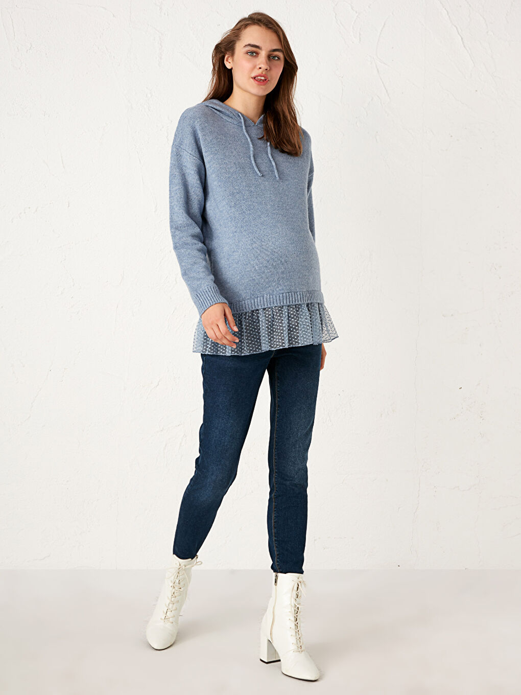 LCWAIKIKI Maternity Tül Detaylı Kapüşonlu Triko Hamile Tunik -0WCK57Z8-PPZ