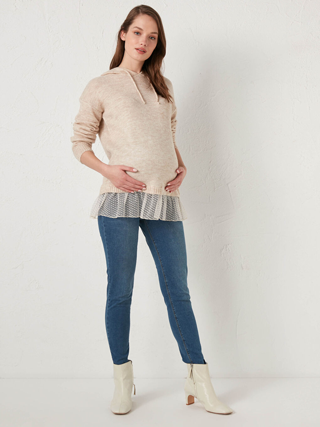 Tulle Detailed Hooded Knitwear Maternity Tunic-2