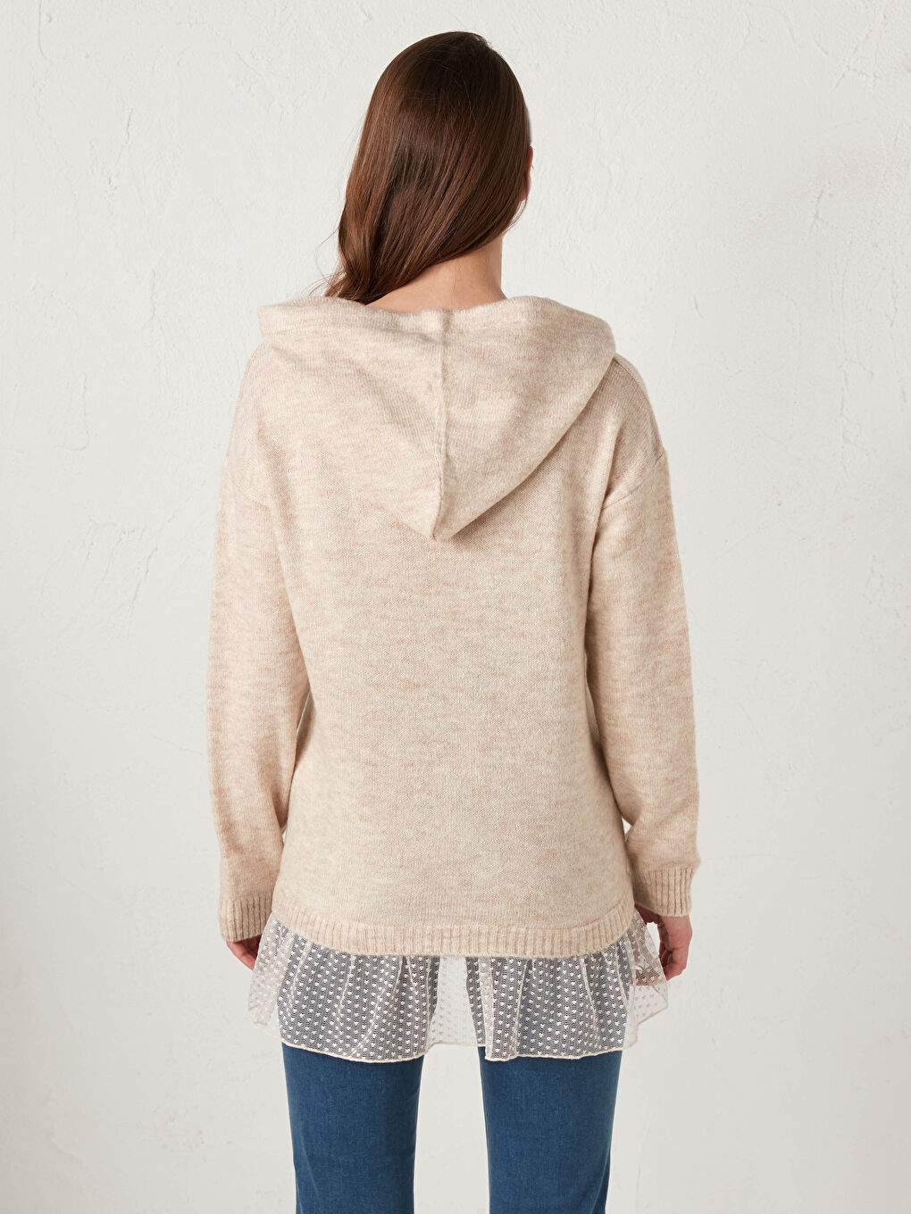 Tulle Detailed Hooded Knitwear Maternity Tunic-3