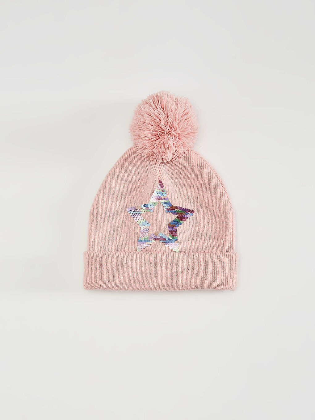 Pembe Kız Çocuk Pul Payet İşlemeli Triko Bere