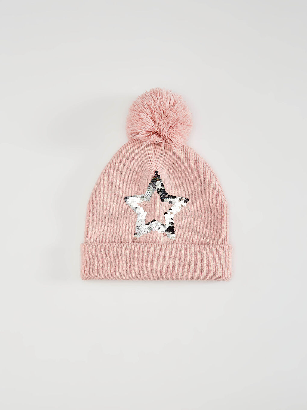 Pembe Kız Çocuk Pul Payet İşlemeli Triko Bere-1