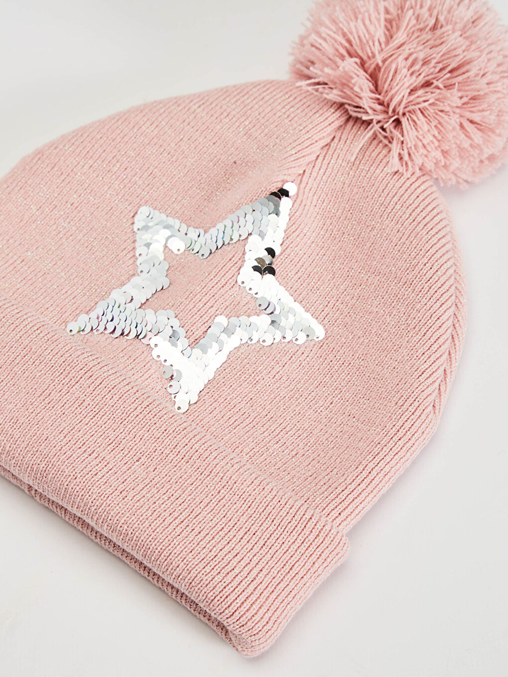 Pembe Kız Çocuk Pul Payet İşlemeli Triko Bere-2