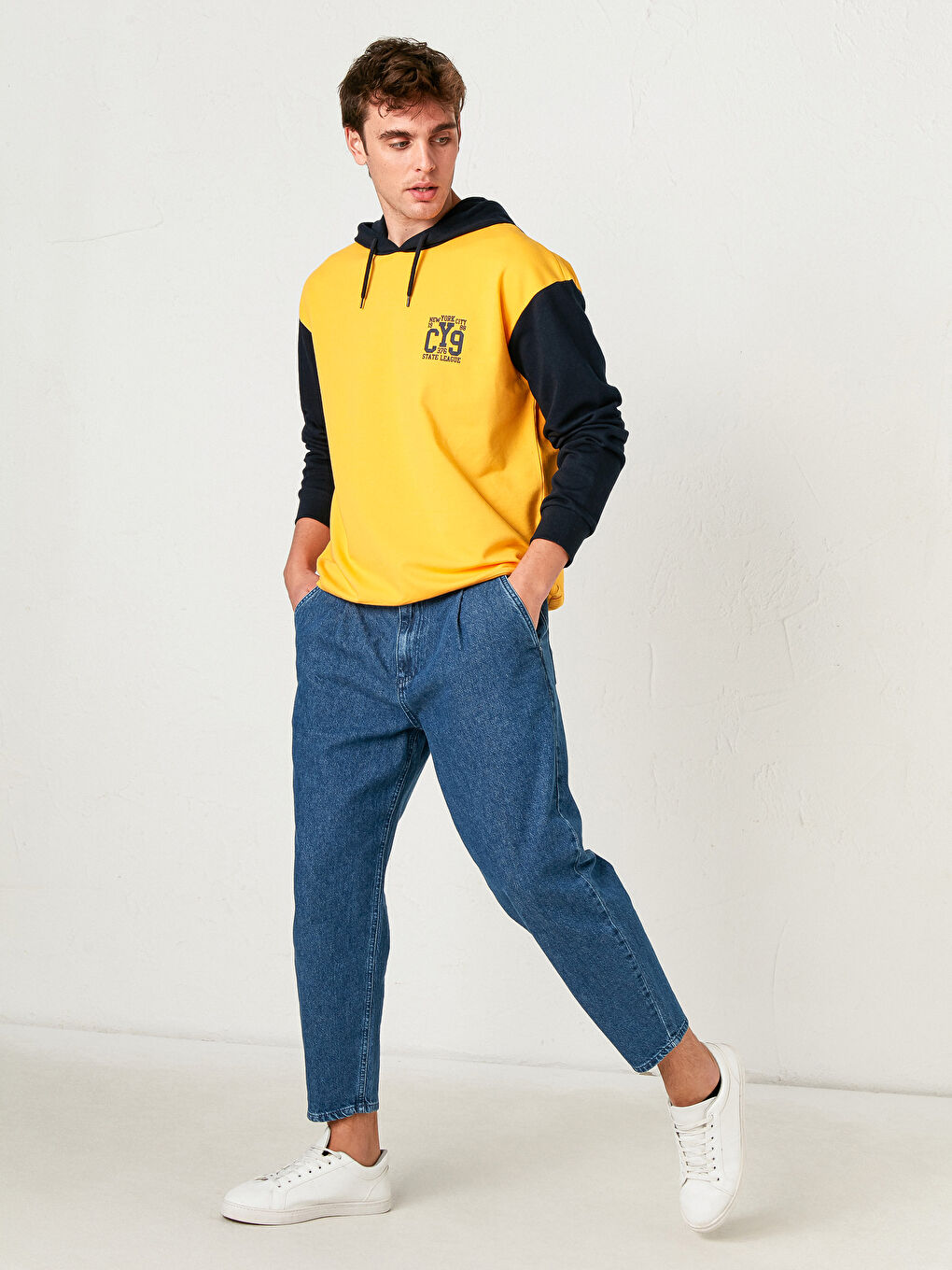 Turuncu Uzun Kollu Baskılı Erkek Hoodie-2