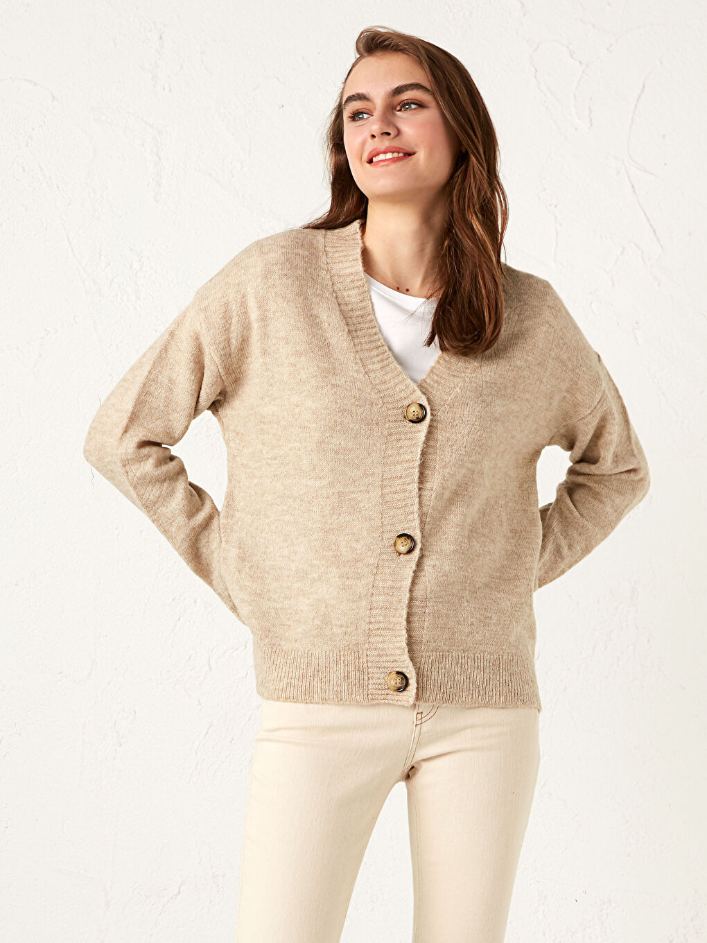 Tricot Cardigan with Button Detail-1