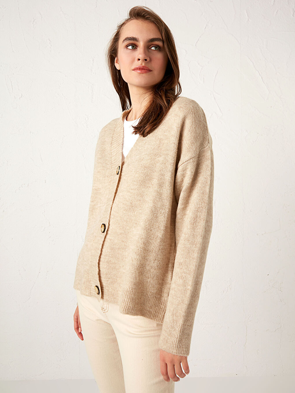 Tricot Cardigan with Button Detail-2
