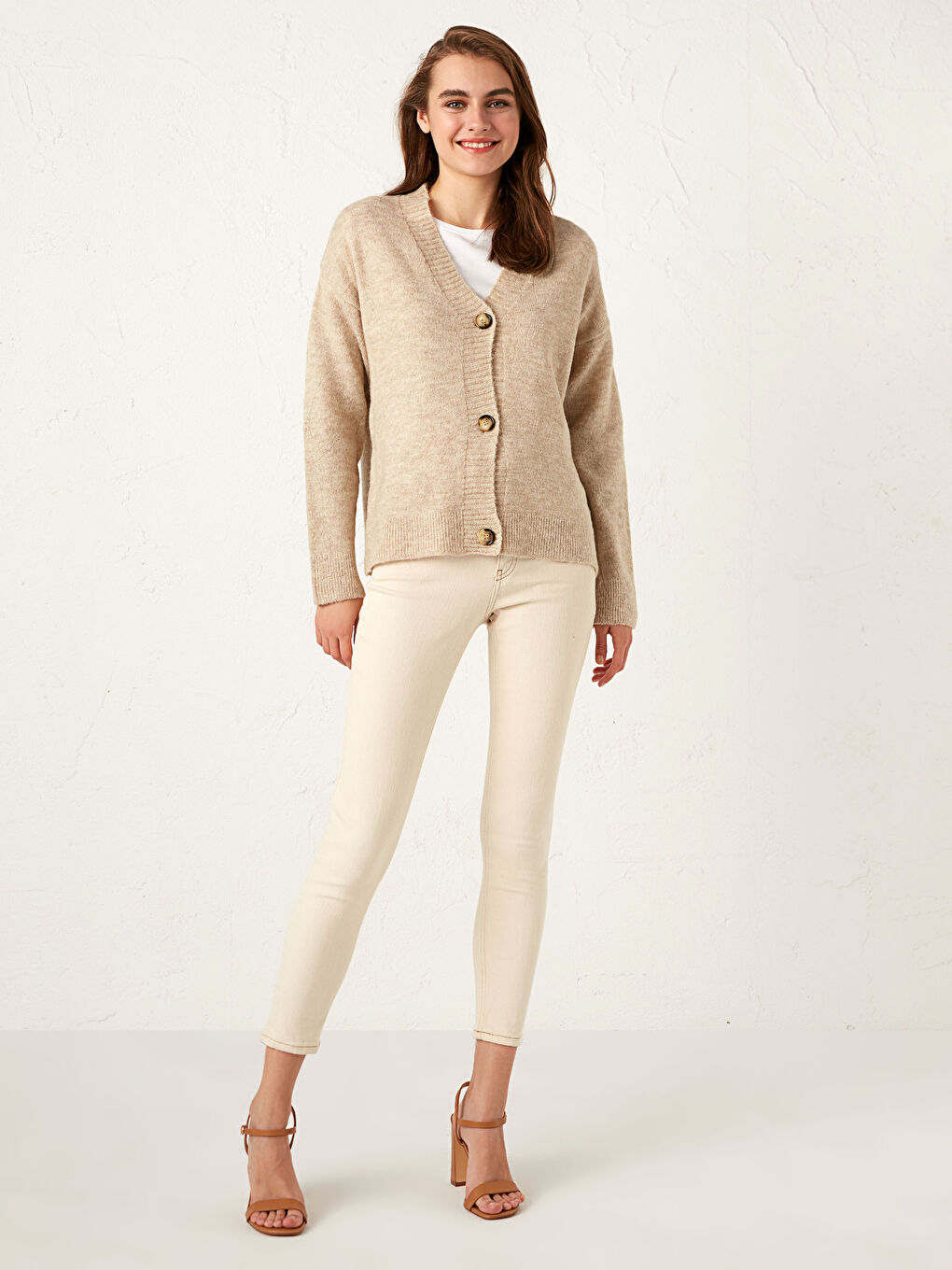 Tricot Cardigan with Button Detail-3