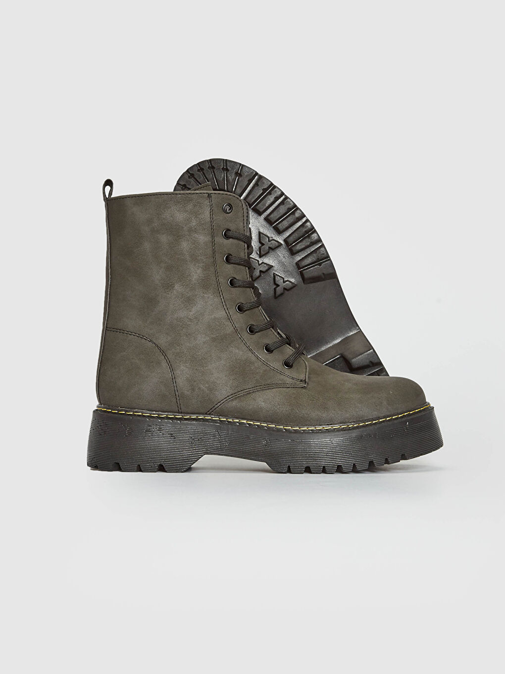 Yeşil Kadın Deri Görünümlü Postal-5