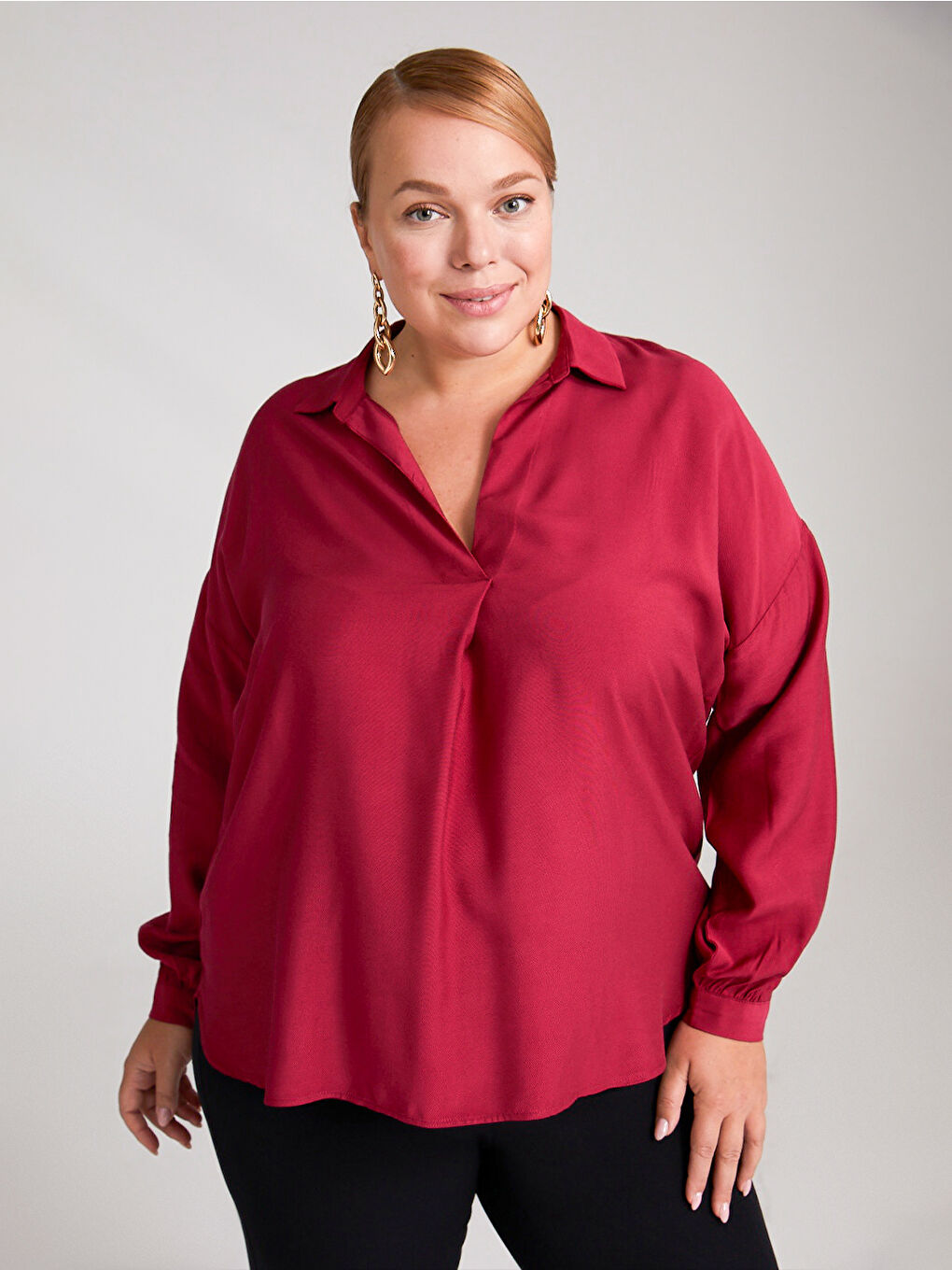 Mürdüm V Yaka Şifon Bluz-1