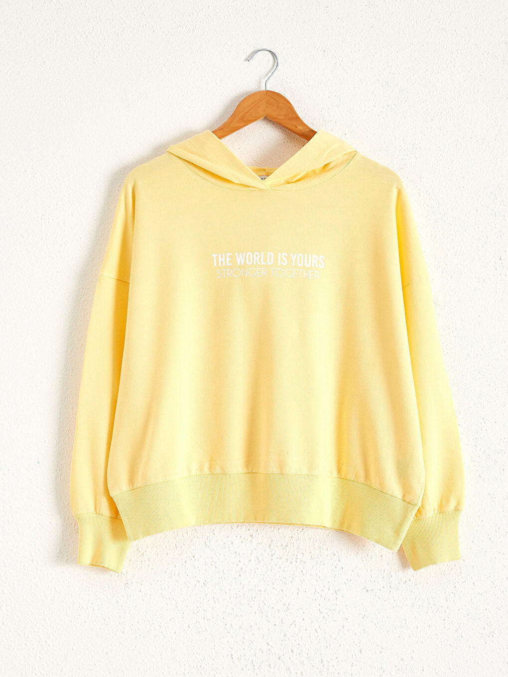 Sarı Kapüşonlu Baskılı Sweatshirt