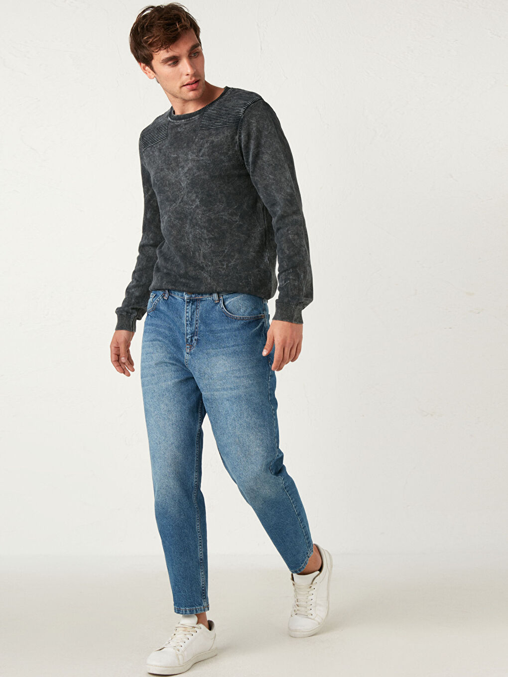 Gri Bisiklet Yaka İnce Triko Kazak-3