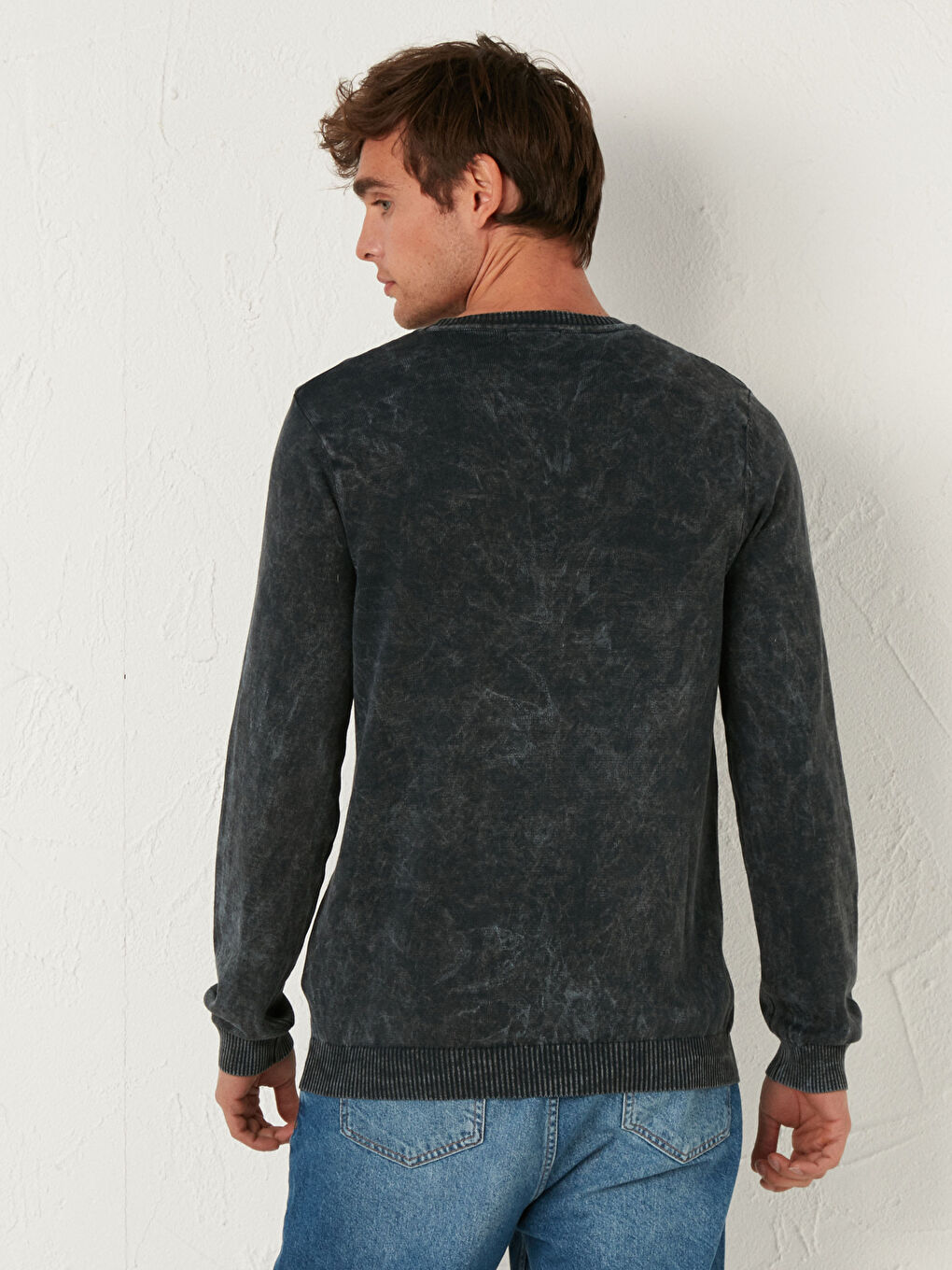 Gri Bisiklet Yaka İnce Triko Kazak-4