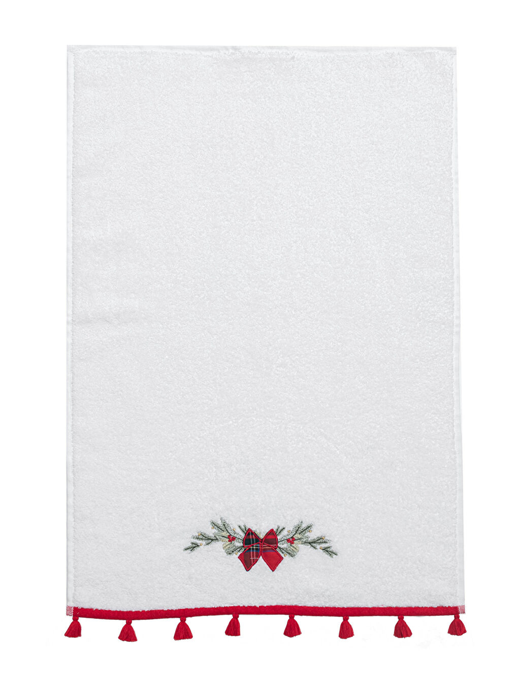 Beyaz Yılbaşı Temalı Nakışlı Yüz Havlusu-2