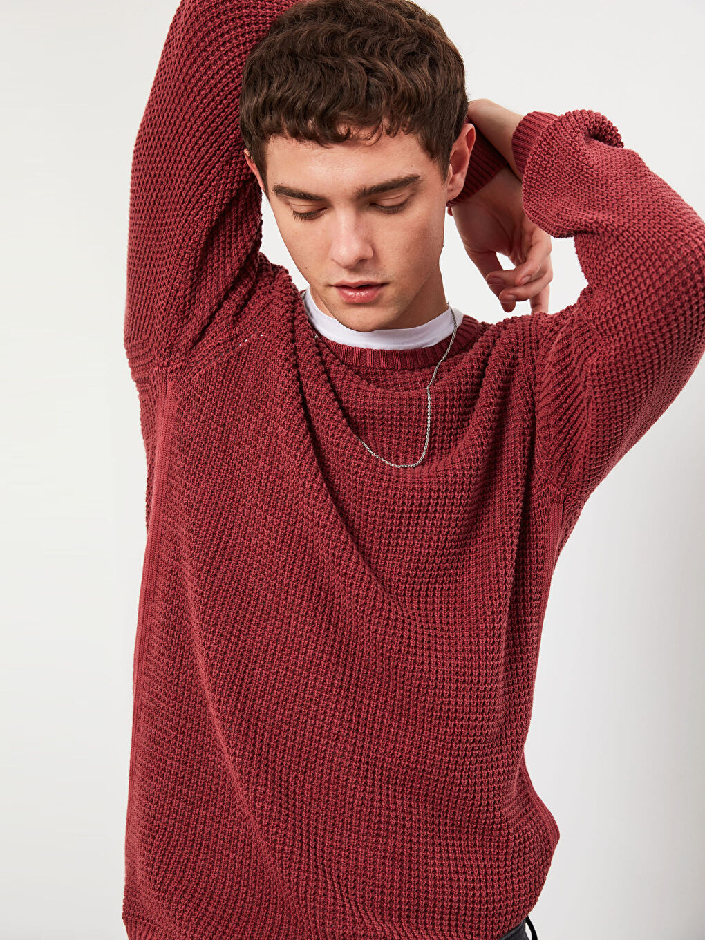 Bordo Standart Kalıp Bisiklet Yaka Triko Kazak-2