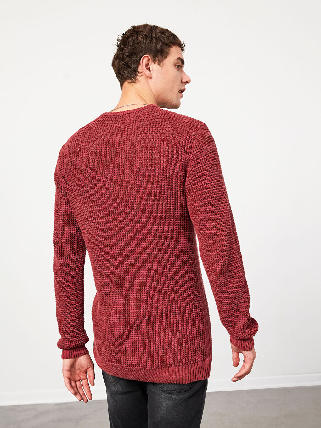 Bordo Standart Kalıp Bisiklet Yaka Triko Kazak-4