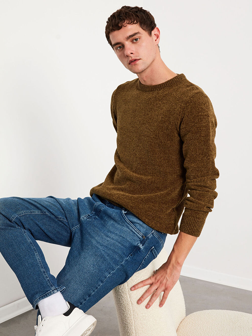 XSIDE Standard Pattern Crew Neck Chenille Knitwear Sweater -0WCQ47Z8-PDG