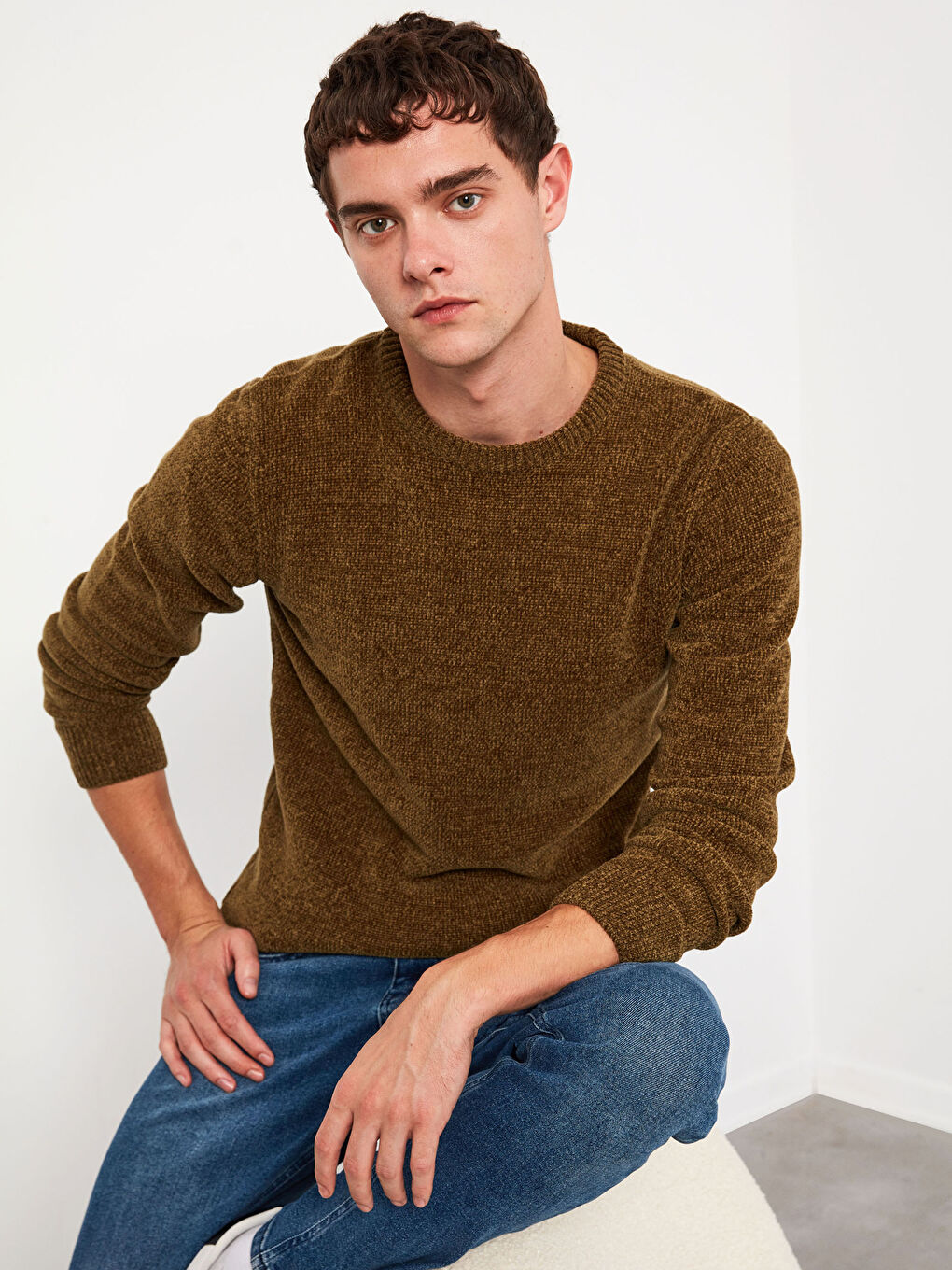 XSIDE Standard Pattern Crew Neck Chenille Knitwear Sweater -0WCQ47Z8-PDG