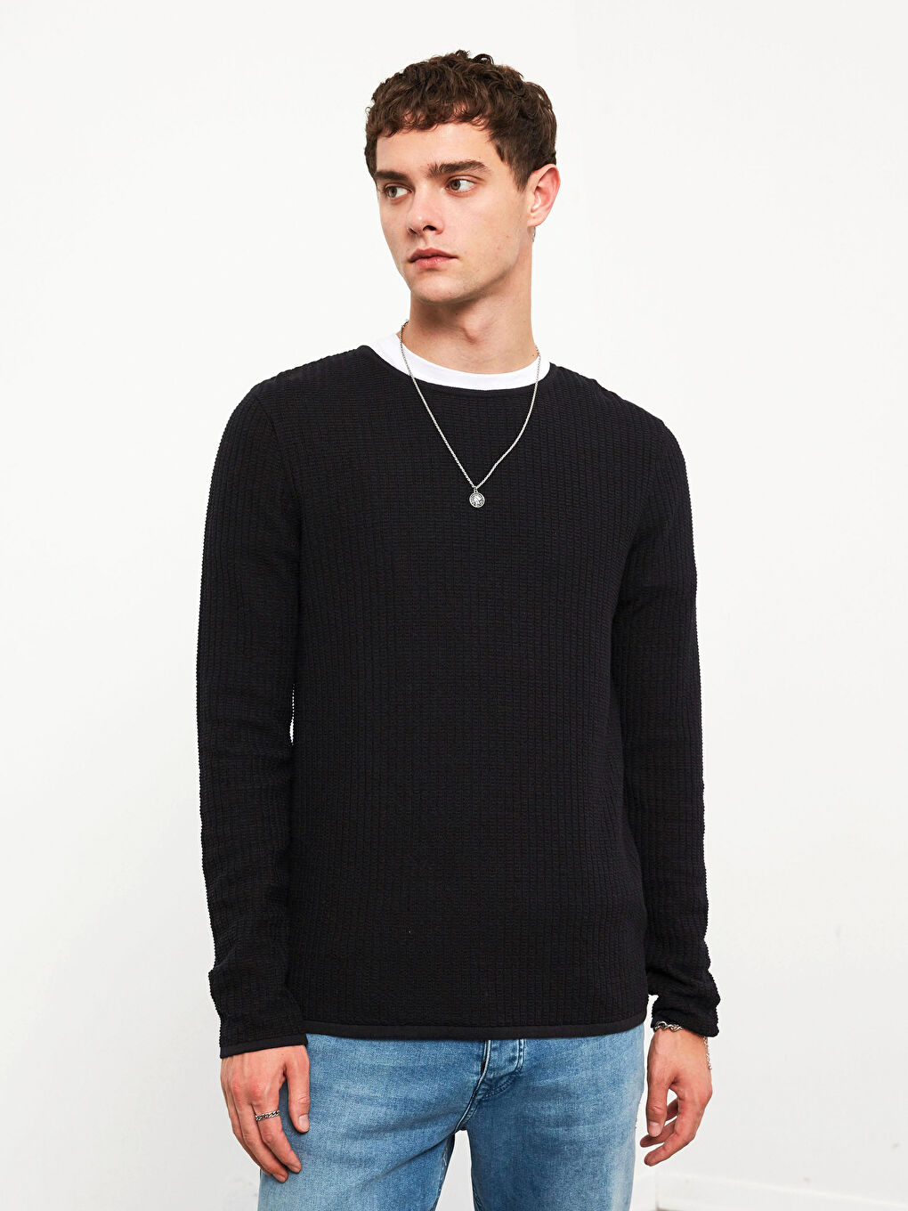 Crew Neck Lightweight Tricot Jumper-2