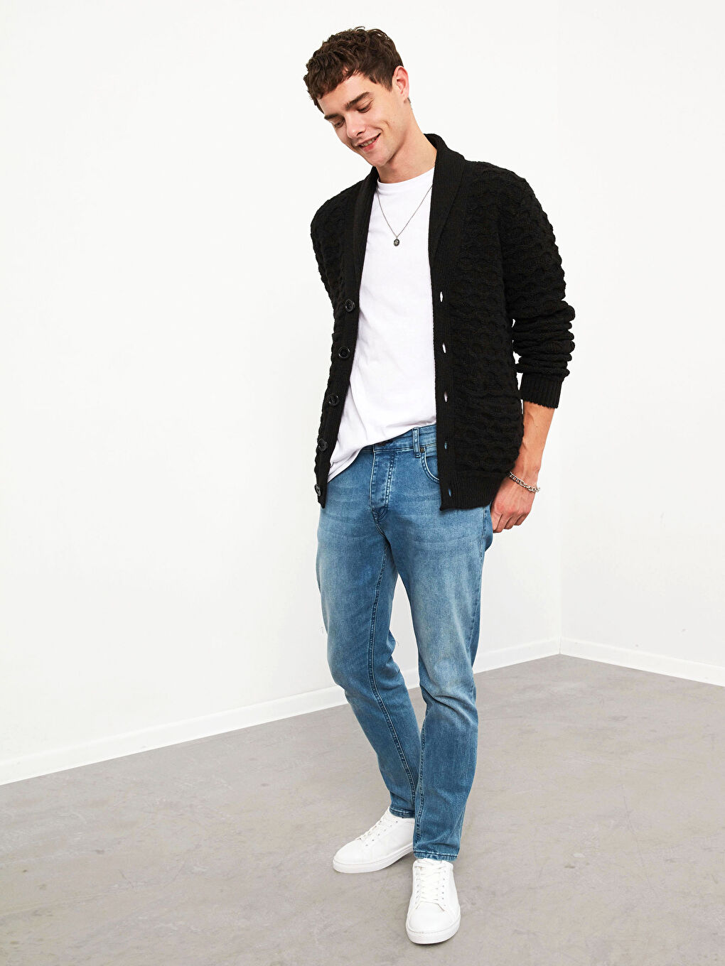 Siyah Şal Yaka Triko Hırka-4