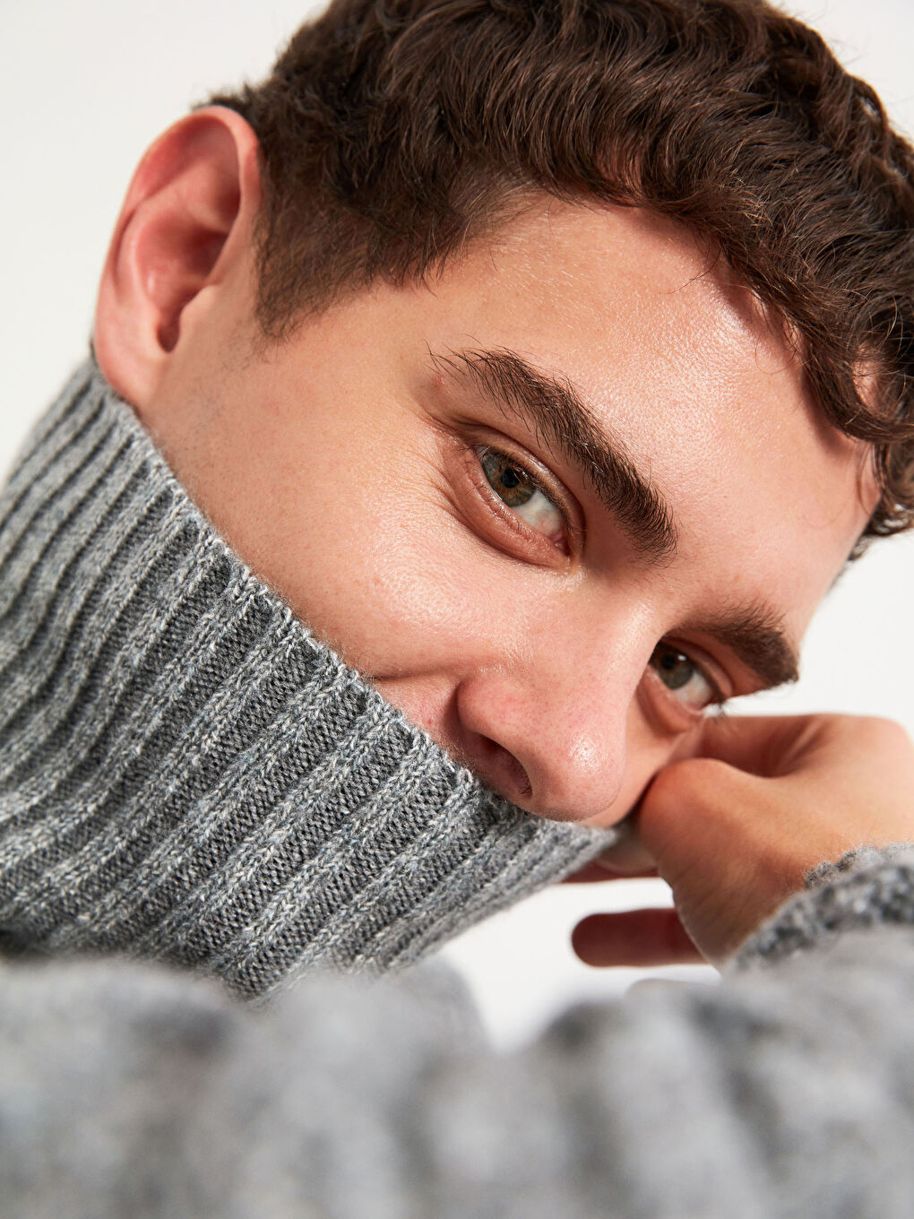 Gri Balıkçı Yaka Kalın Triko Kazak-6