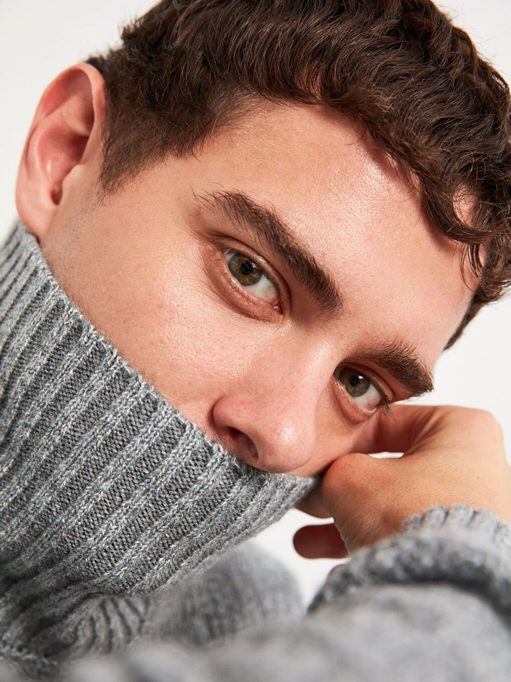 Gri Balıkçı Yaka Kalın Triko Kazak-7