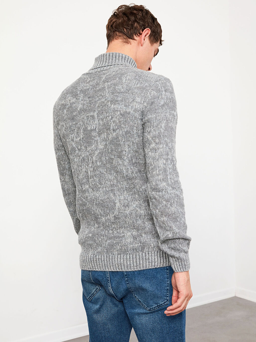 Gri Balıkçı Yaka Kalın Triko Kazak-8