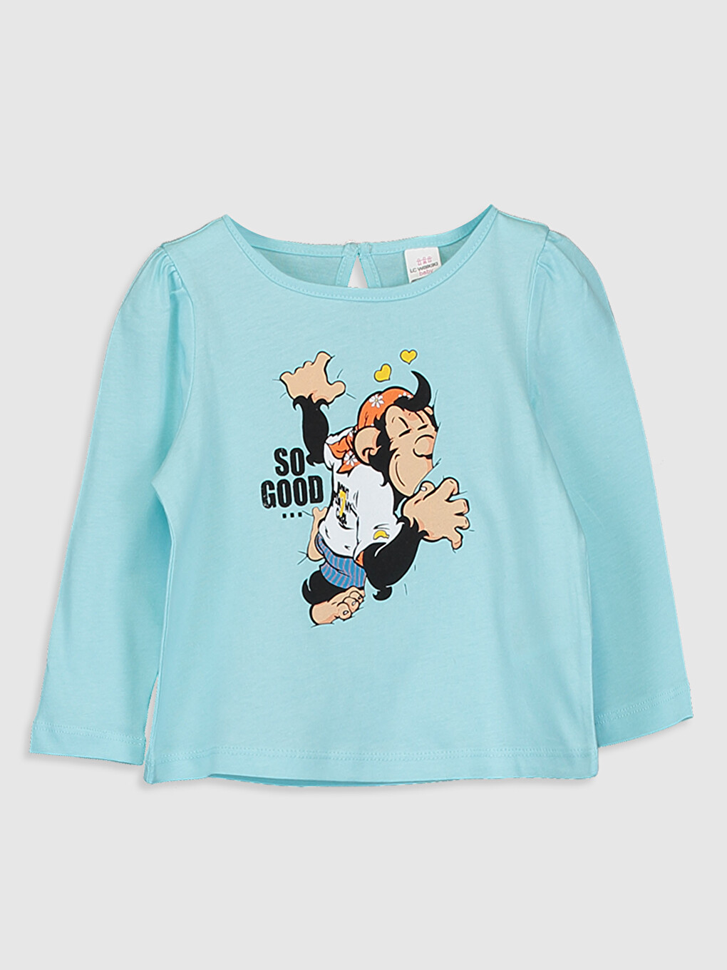 Crew Neck Long Sleeve Nostalgic Monkey Printed Baby T-shirt