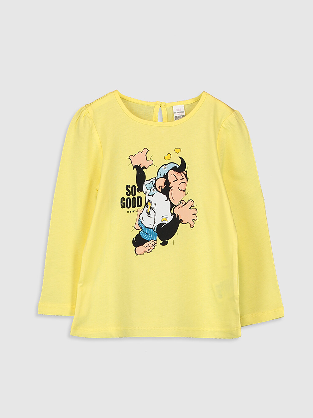 Crew Neck Long Sleeve Nostalgic Monkey Printed Baby T-shirt
