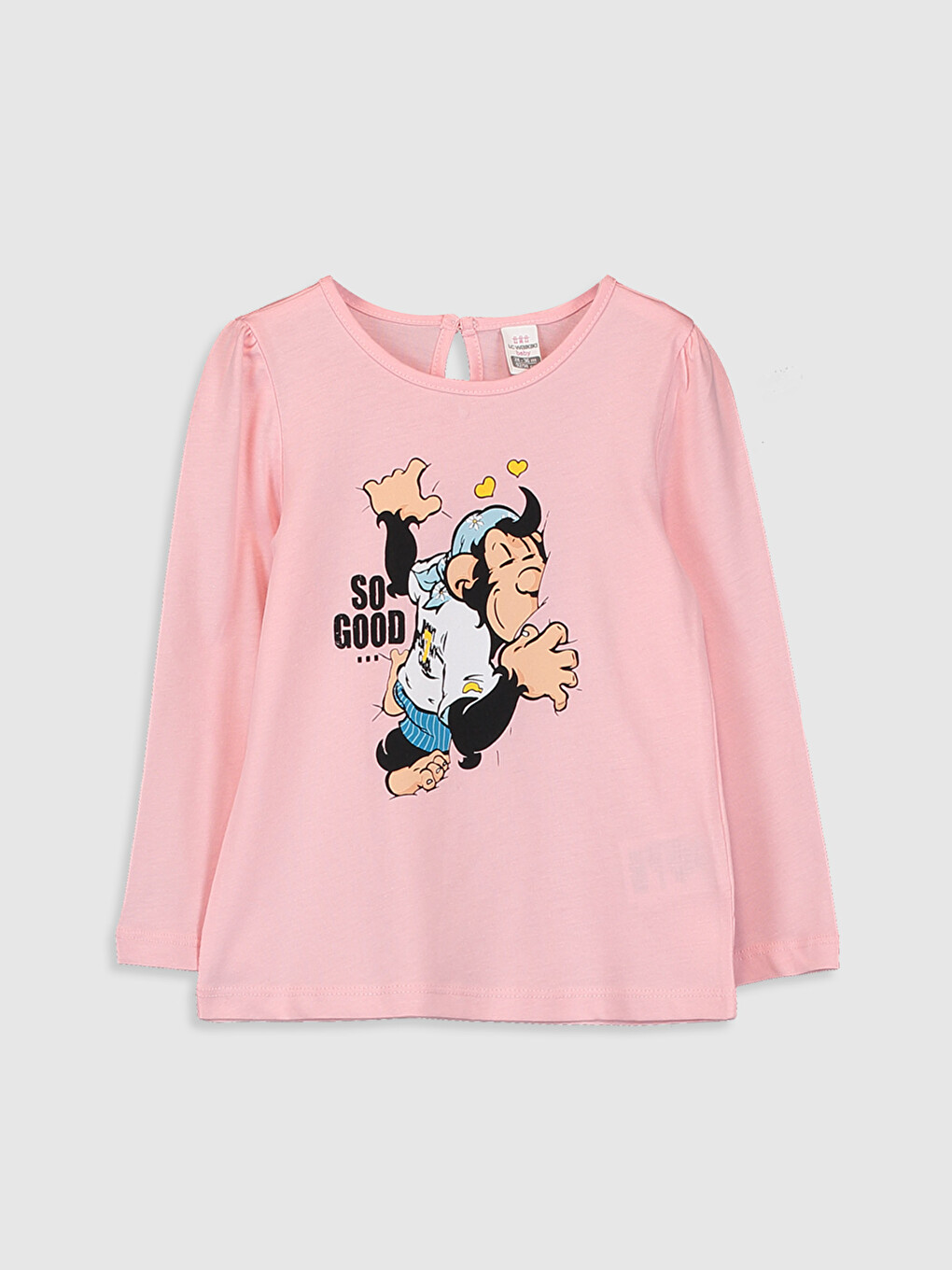 Crew Neck Long Sleeve Nostalgic Monkey Printed Baby T-shirt