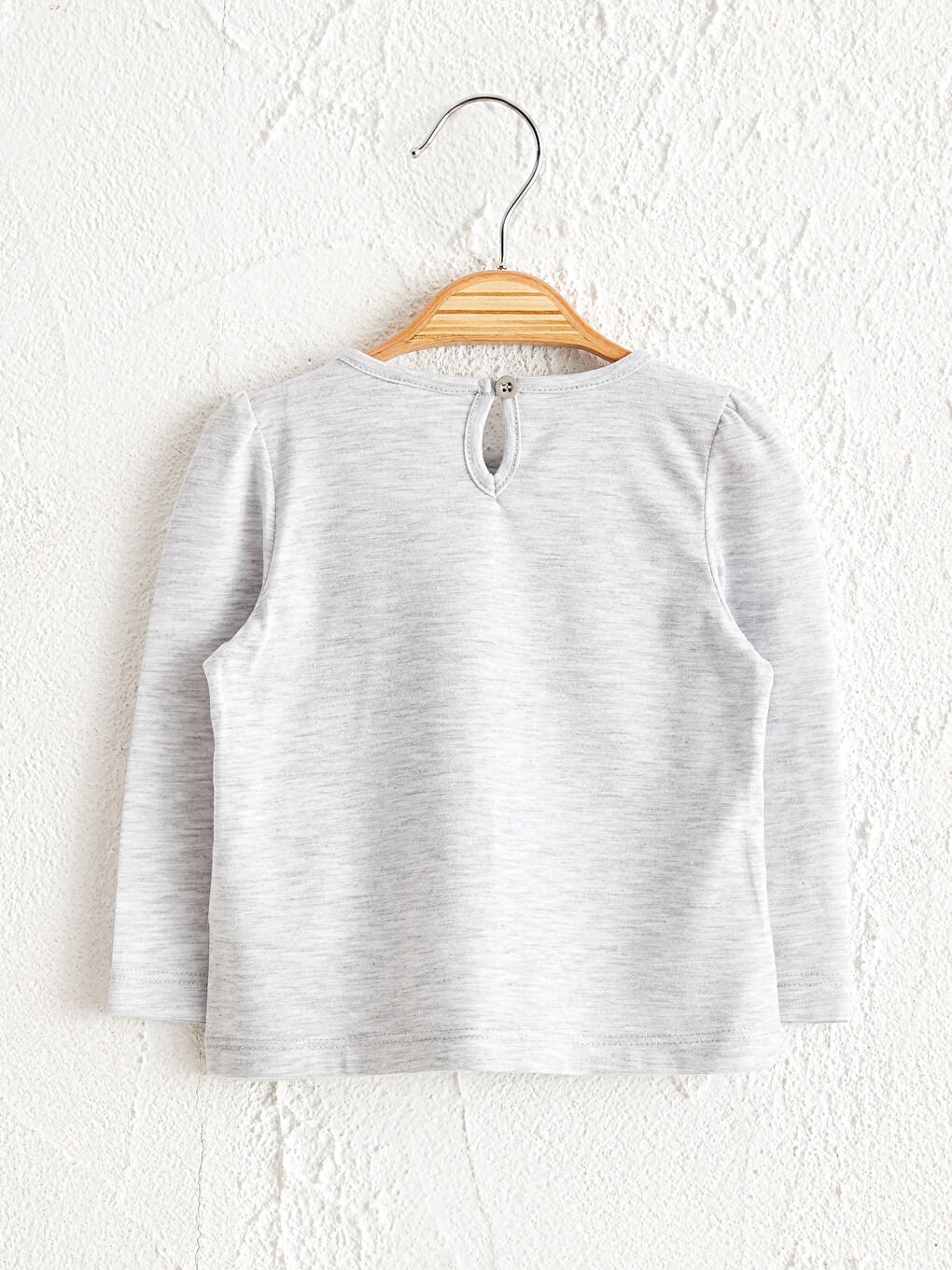 Gri Bisiklet Yaka Uzun Kollu Nostaljik Maymun Baskılı Bebek Tişört-1