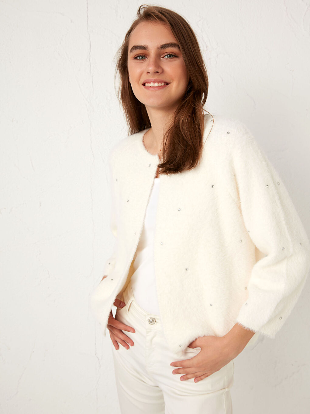 Cardigan en tricot épais à col montant -1