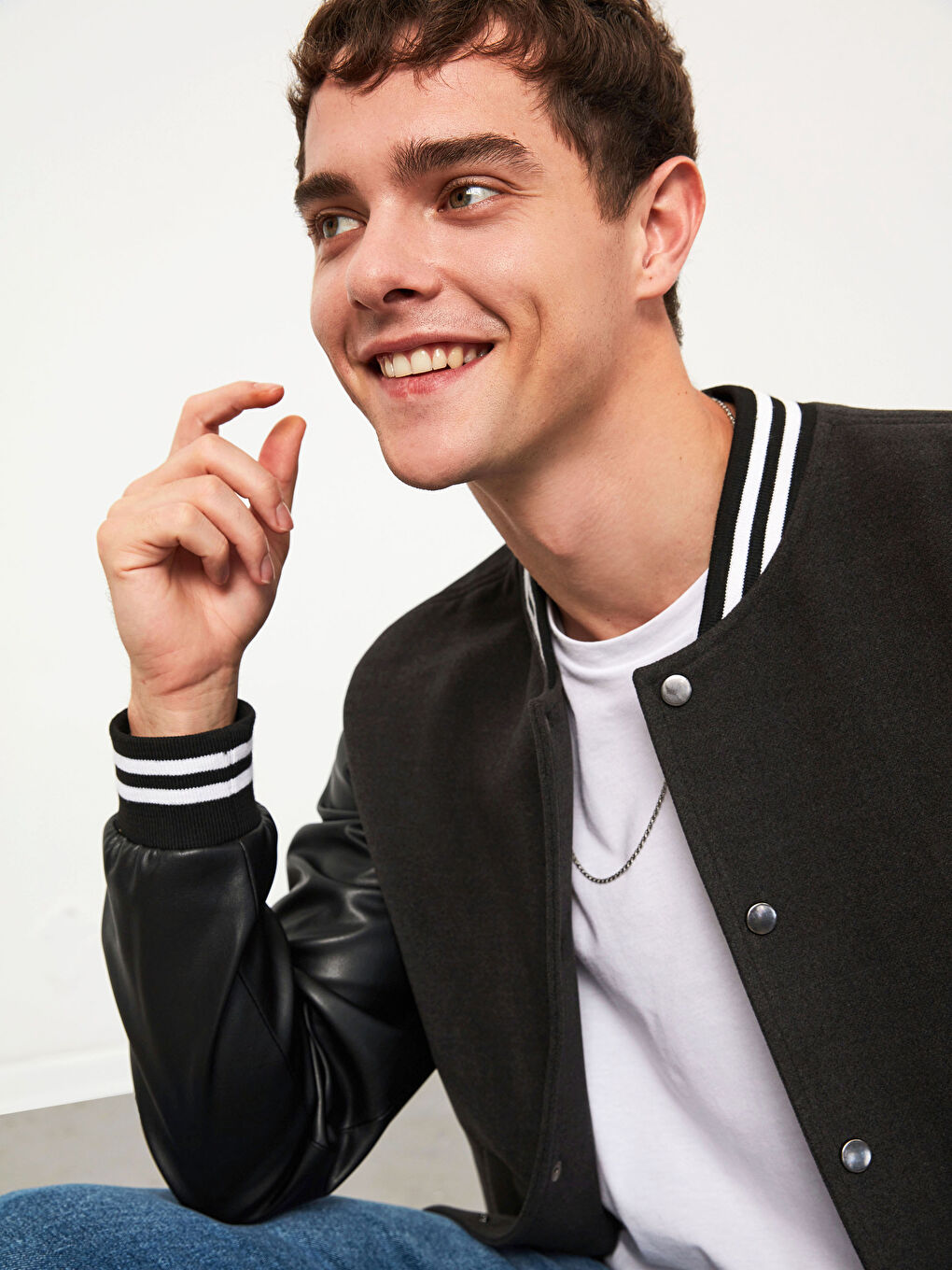 Gri Standart Kalıp Kolej Yaka Bomber Mont-1