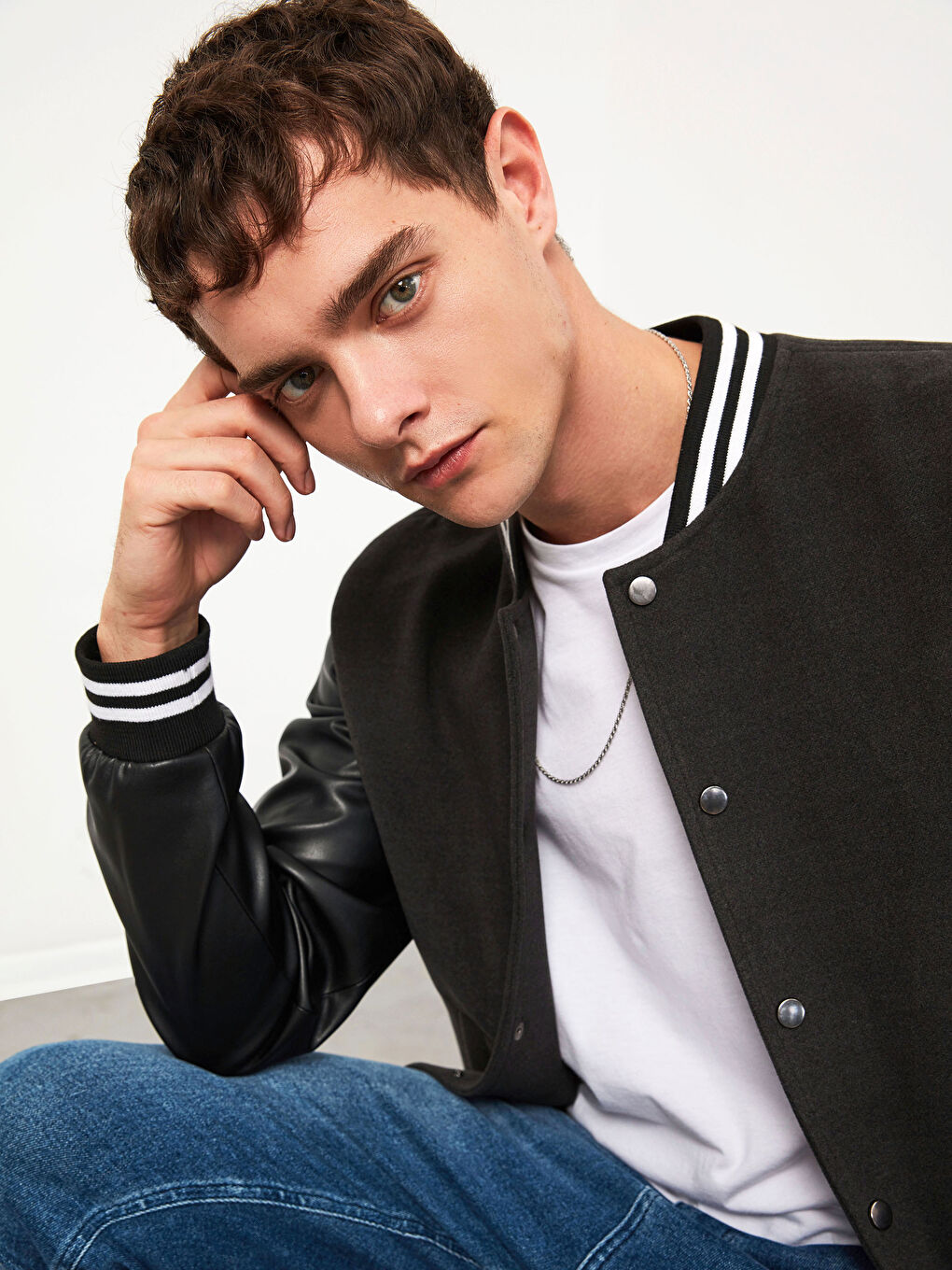 Gri Standart Kalıp Kolej Yaka Bomber Mont-4