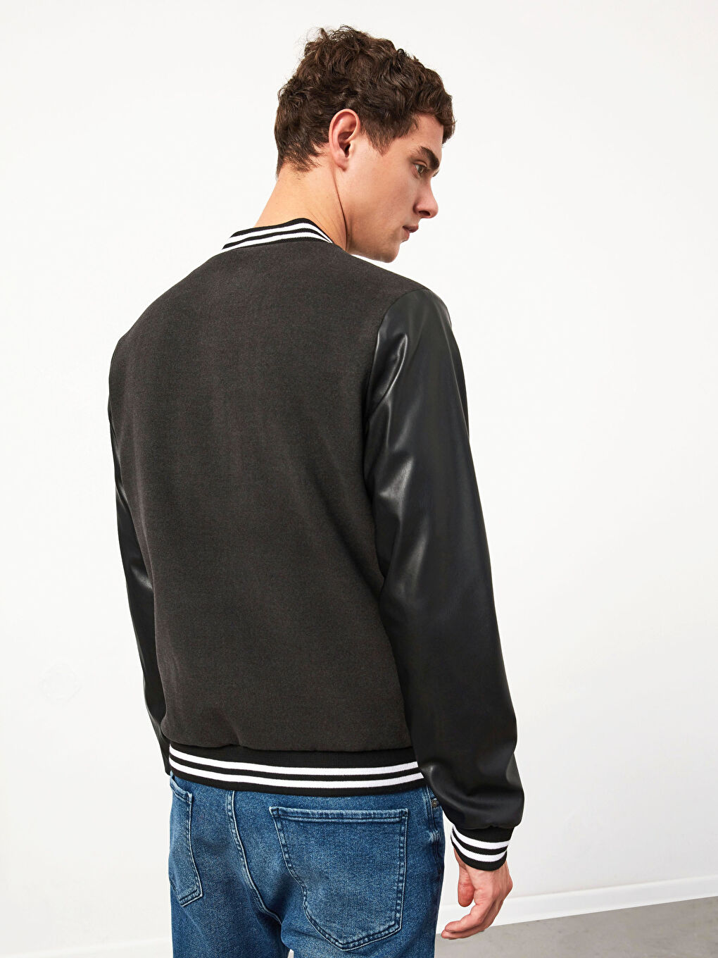 Gri Standart Kalıp Kolej Yaka Bomber Mont-7