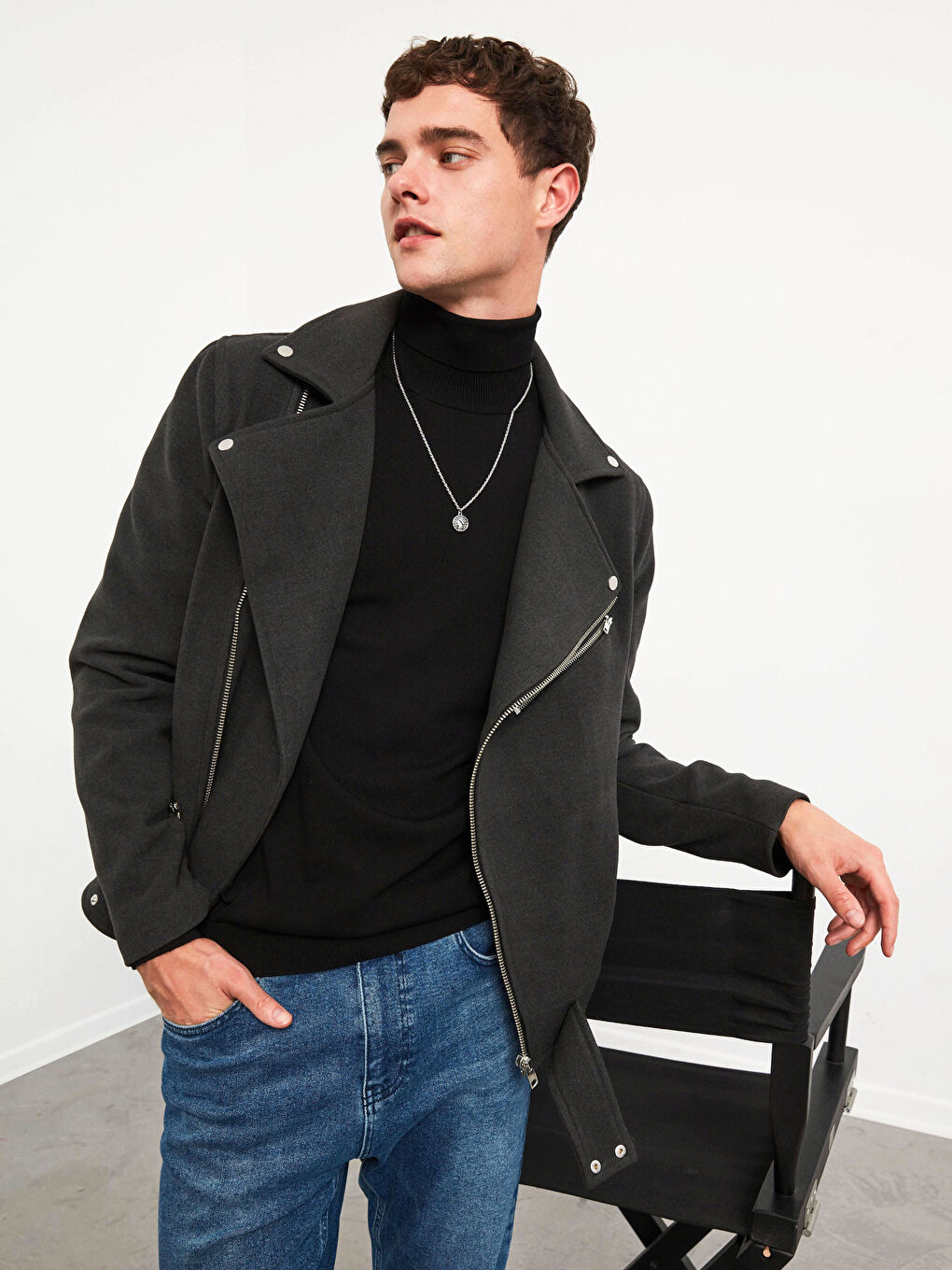 Slim Fit Biker Collar Men's Cachet Coat-1