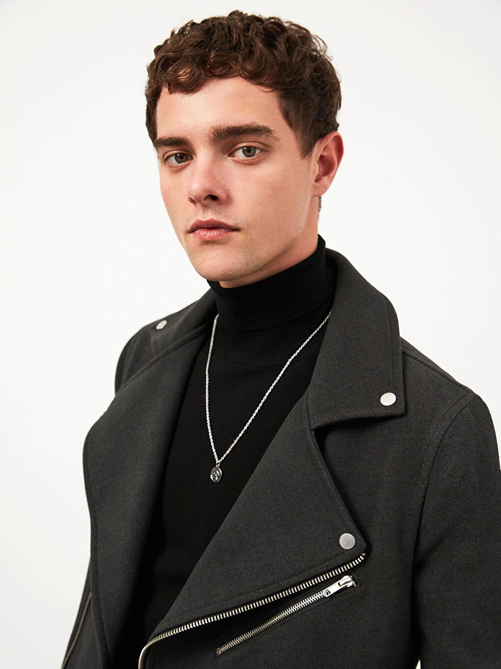 Slim Fit Biker Collar Men's Cachet Coat-2