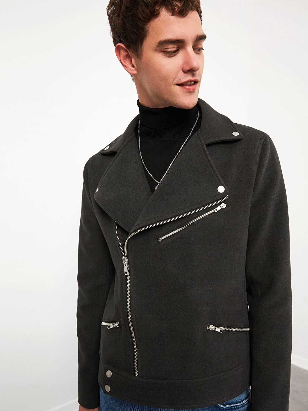 Slim Fit Biker Collar Men's Cachet Coat-3